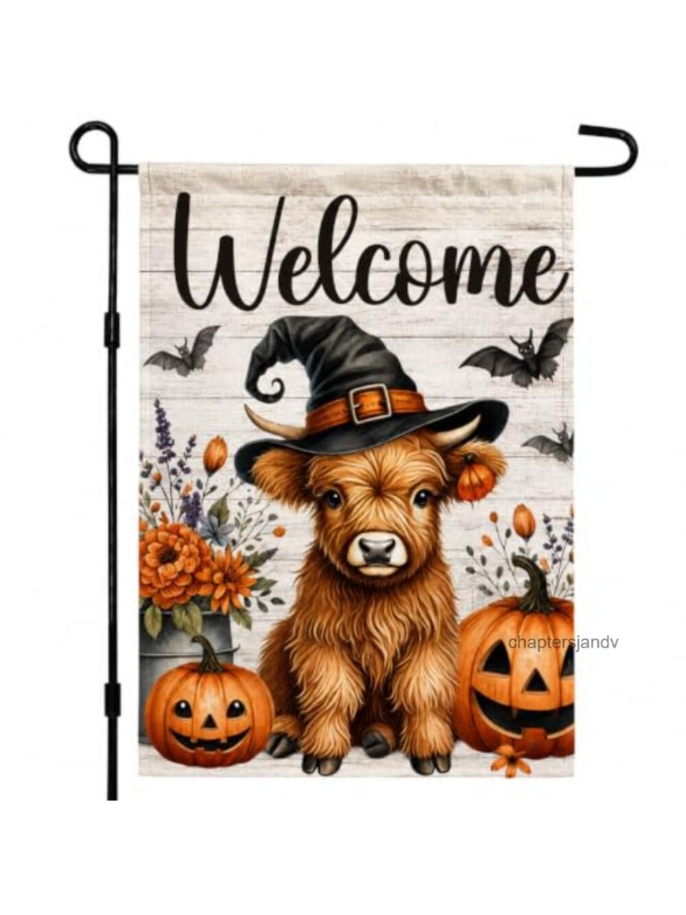 Halloween Highland Cow Pumpkin Garden Flag 12x18 Inch Double Sided Yard Decor